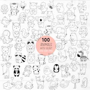 100 Animals With Valentine Bundle SVG For Cut file, animal hand drawn,love,heart,style,svg,dxf,png,eps, for cricut Silhouette,Cameo