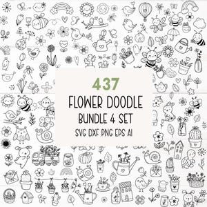 437 Flower leaf animal bundle svg,cut file, bird, flower nature SVG For Cut file, doodle hand drawn style,svg,png,eps, for cricut