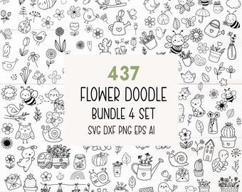 437 Flower leaf animal bundle svg,cut file, bird, flower nature SVG For Cut file, doodle hand drawn style,svg,png,eps, for cricut