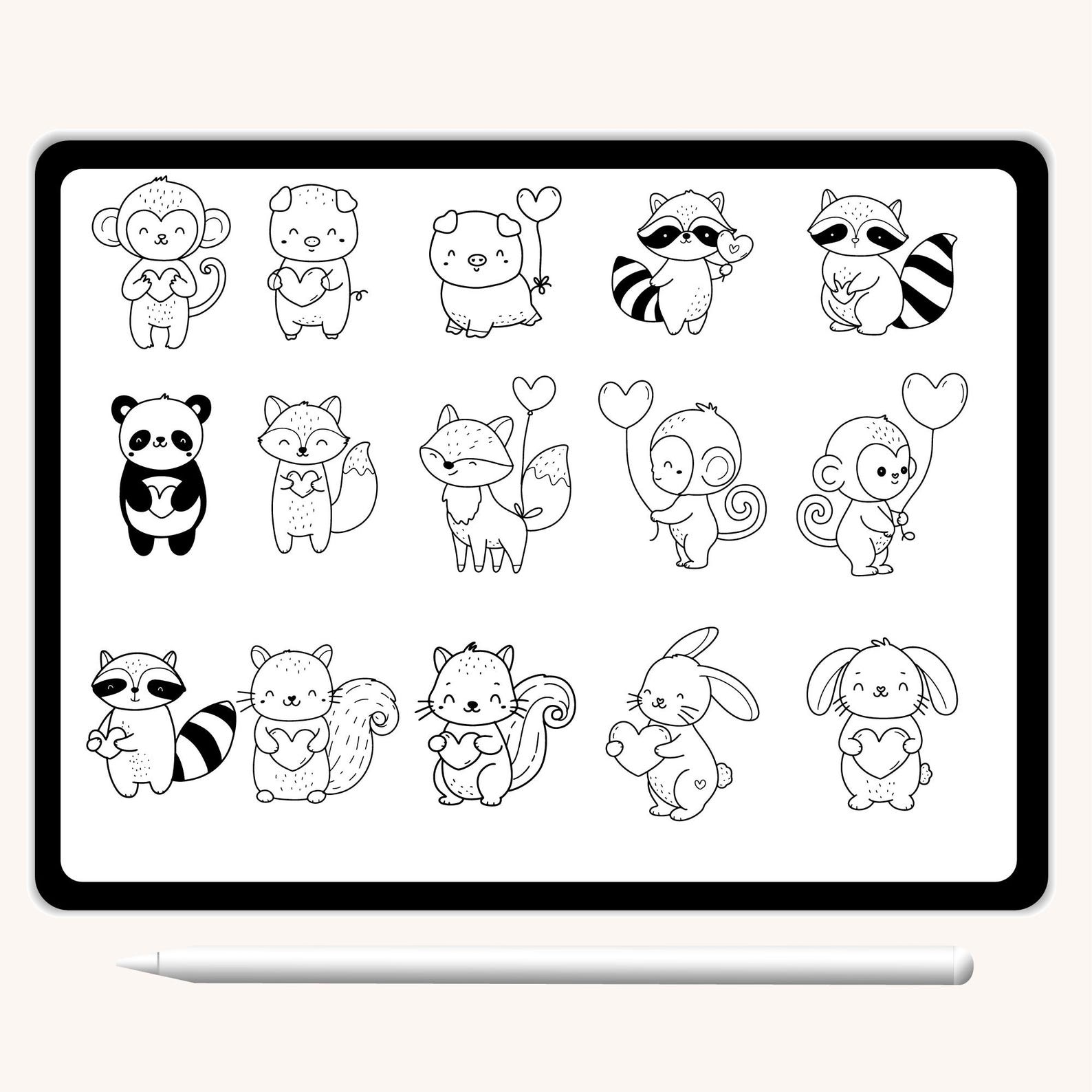 100 Procreate Stamps Animals With Valentine, Cartoon Brushset Wild ...