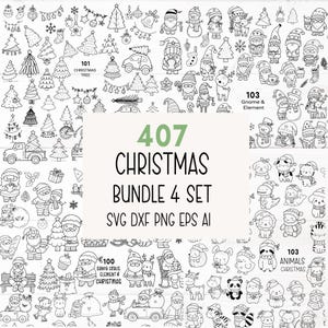 Paquete navideño 407 SVG para archivo de corte, árbol de Navidad, adornos, garabatos, gnomo, dibujos animados de animales navideños, svg, dxf, png, cricut Silhouette, Cameo,