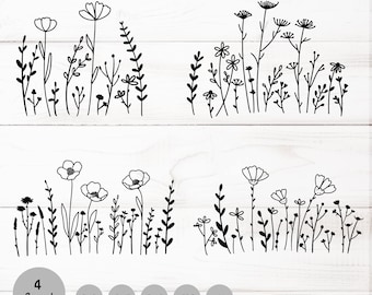 Floral svg, wildflower svg flower bundle botanical hand drawn cut file, floral leaves branch svg, flower for cricut flower clipart png eps