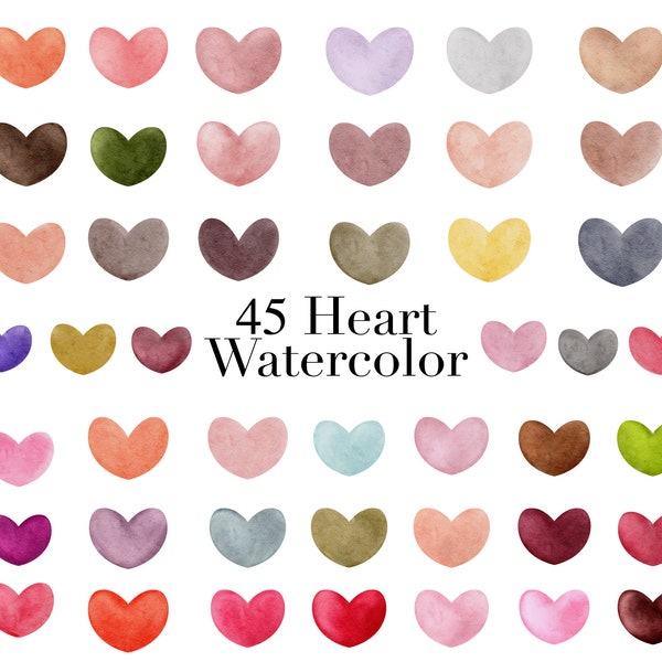 45 watercolor heart bundle for valentine love wedding card, clip art,png file