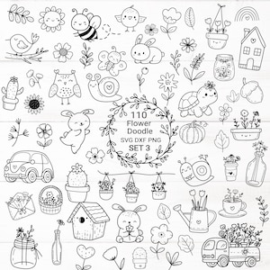 110 Blume Blatt Tier Bundle svg, Schneidedatei, Vogel, Blumen Natur SVG für Cut-Datei, Doodle Hand gezeichnet Stil, SVG, PNG, EPS, für Cricut