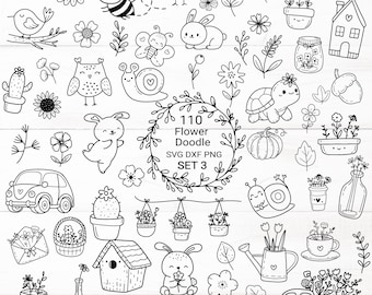110 Flower leaf animal  bundle svg,cut file, bird, flower nature SVG For Cut file, doodle hand drawn style,svg,png,eps, for cricut