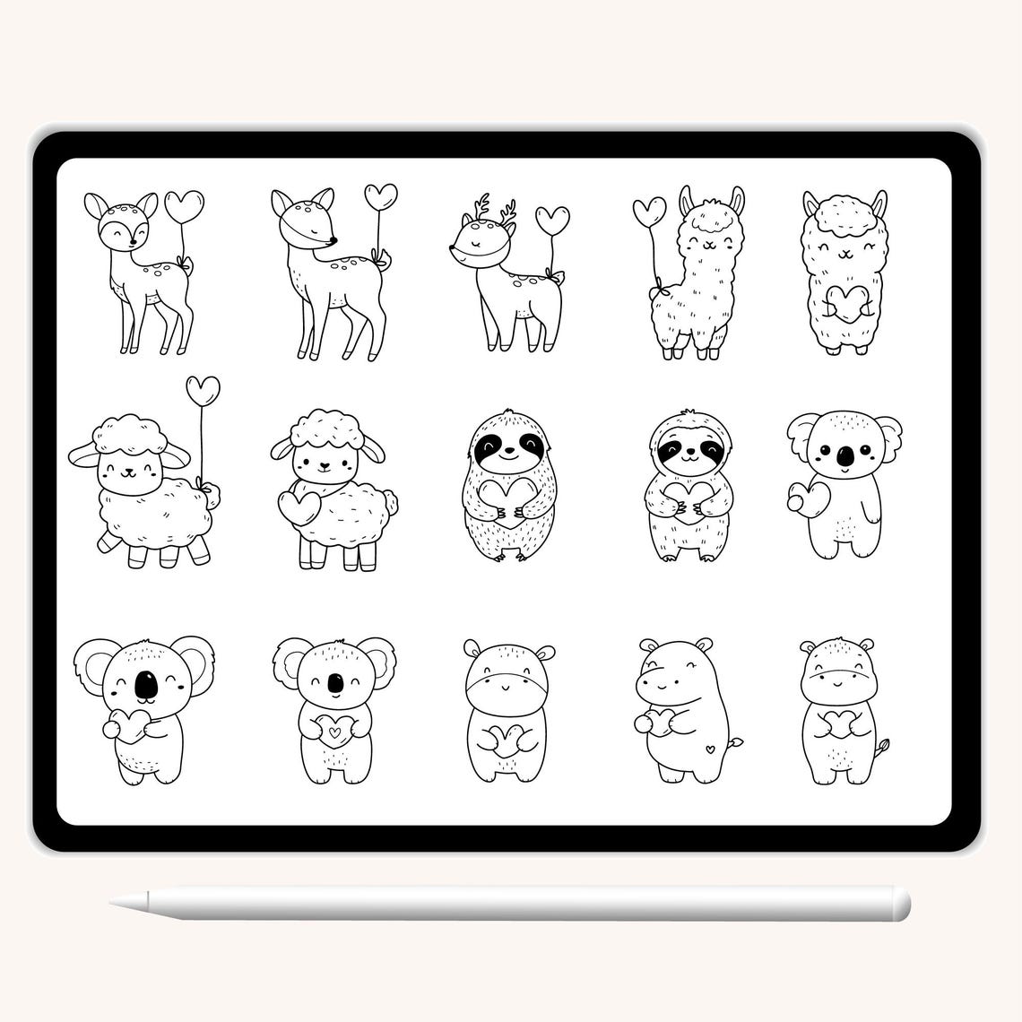 100 Procreate Stamps Animals With Valentine, Cartoon Brushset Wild ...