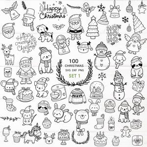 100 Christmas Bundle SVG For Cut File,Christmas Tree,ornaments Doodle, hand drawn,Cartoon, svg,dxf,png,eps, for cricut Silhouette,Cameo,