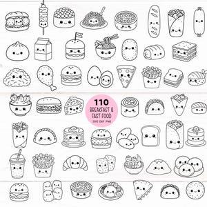 110 Kawaii Food SVG Bundle Cute Food Cartoon Fastfood Clipart Food, Sticker Clipart For Cut File Svg,Dxf,Png, cut file Silhouette Cricut