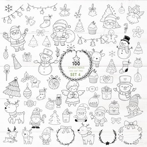 100 Christmas Bundle SVG For Cut File,Christmas Tree,ornaments Doodle, hand drawn,Cartoon, svg,dxf,png,eps, for cricut Silhouette,Cameo,