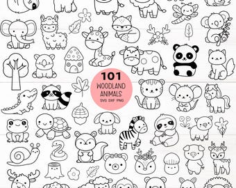 101 Woodland animals Bundle SVG For Cut file, wild animal,floral,flower, kawaii hand drawn style,svg,dxf,png, for cricut Silhouette,Cameo