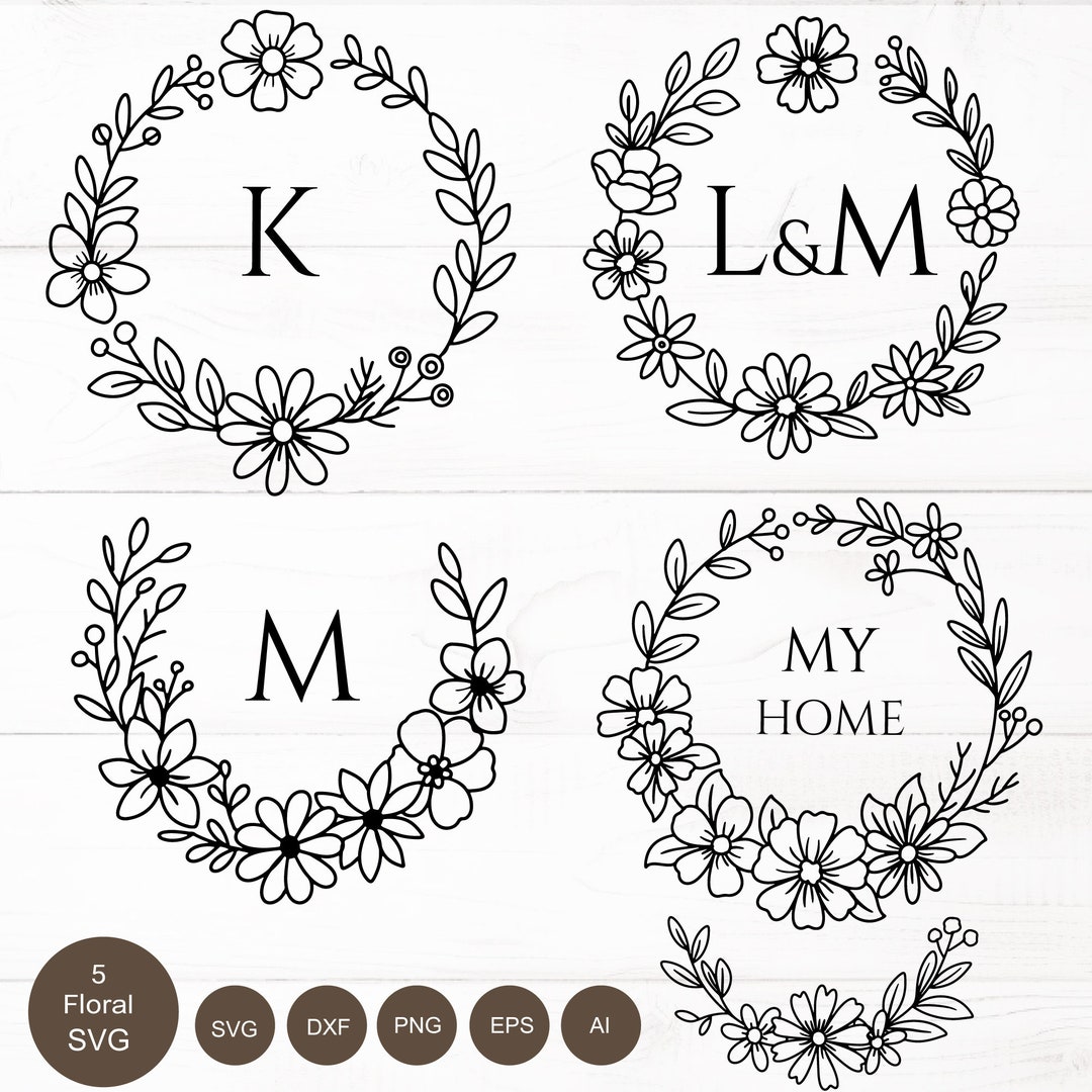 Svg Laurel Wreaths Flower Bundle for Cut File,circle Border Wreath Svg ...
