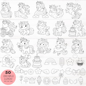 50 unicorn cartoon bundle svg,for cut file, flower,clipart SVG For sticker,animal hand drawn style,svg,dxf,png,eps, cricut Silhouette,Cameo