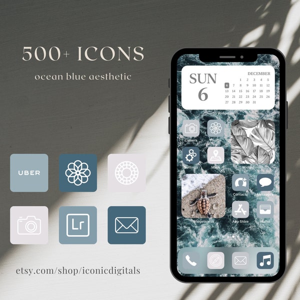 500 iOS App Icons | Ocean Beach Blue Gray Aesthetic | Icons Bundle | iOS App Covers | iPhone