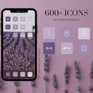 500 iOS App Icons | Lavender Flower Minimalistic Aesthetic | Icons Bundle | iOS App Covers | iPhone