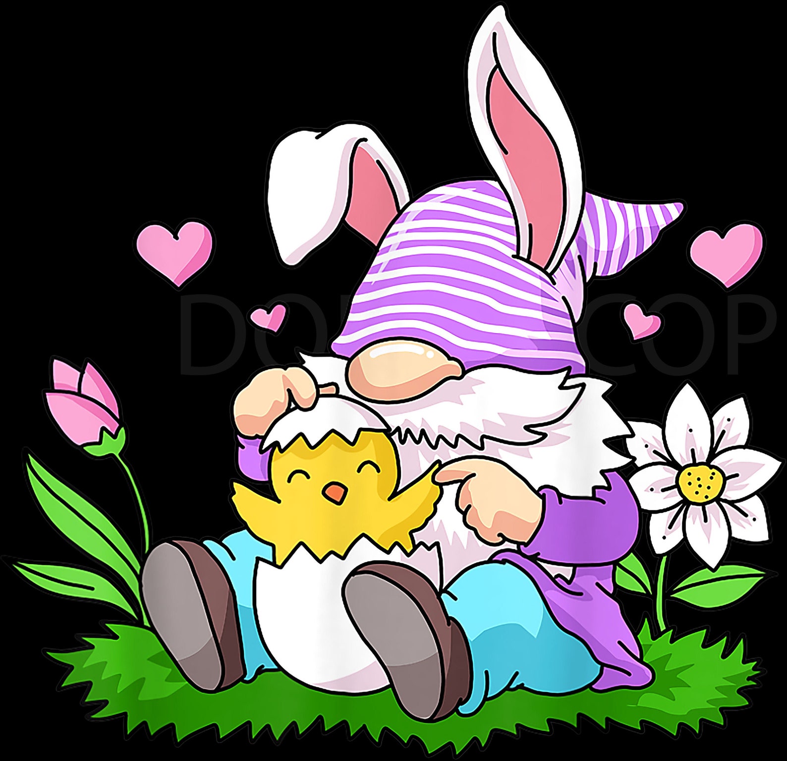 Easter Gnome with bunny ear hunting egg spring easter chick Etsy