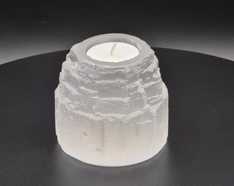 Selenite Crystal Tea Light Holder: Mountain Candle, Healing Decor