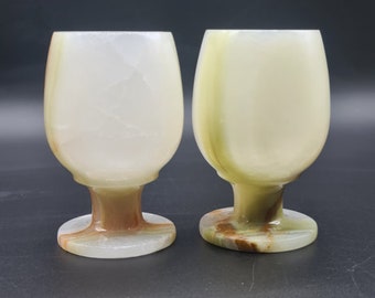 1 Handmade Onyx Stone Wine Glasses 6 Pieces Set with Blue Original Case from Pakistan for Dinner Table Living Room Kitchen Barware