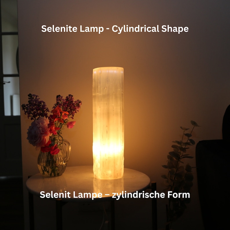 Selenitlampa - Cylinder, Lugnande Kristallbordslampa, Heminredning bild 1