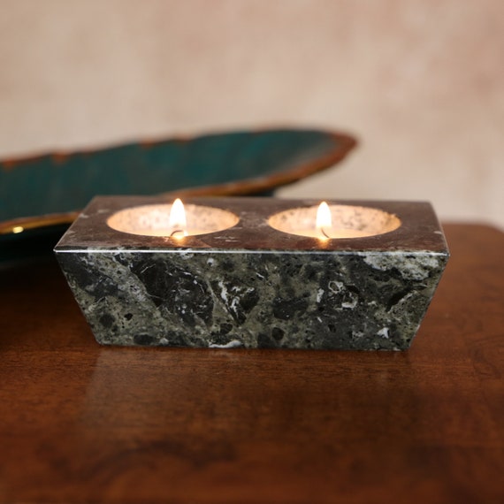 Paire De Bougeoirs En Onyx - Pierre Naturelle - Vintage