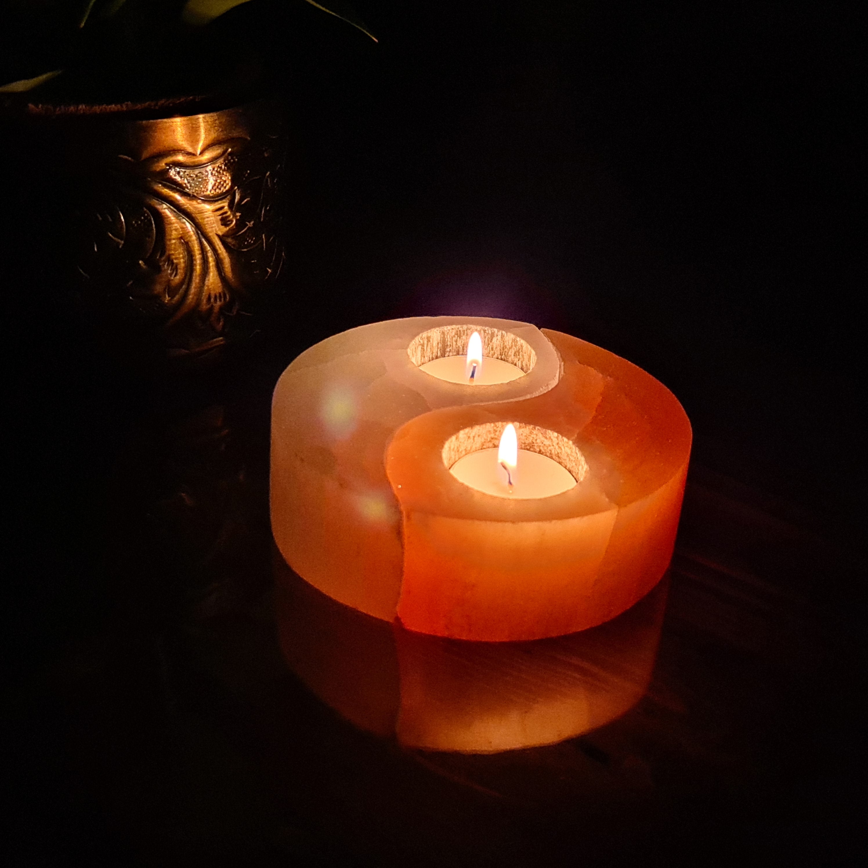 Yin Yang Selenite Tea light holder Calming Stone Yin Yang Etsy