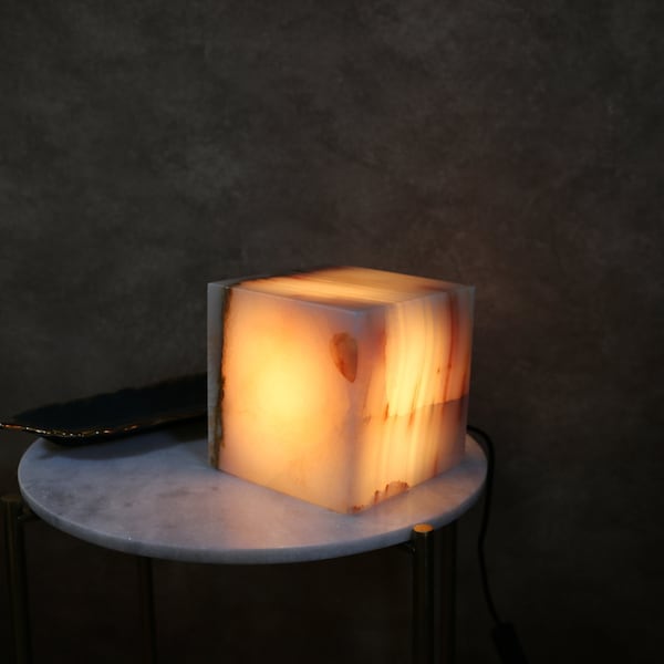 Onyx Marble Table Lamp 6" Cube, Crystal Lamp, Home Decor, father's day gift