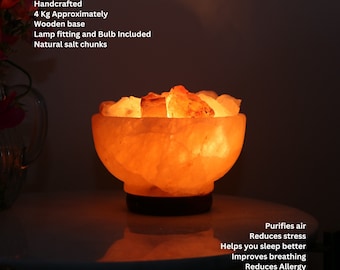 Himalayan Salt Lamp Fire Bowl - Chunks, 2-3 KG With Bulb & UK Plug, Father's day gift