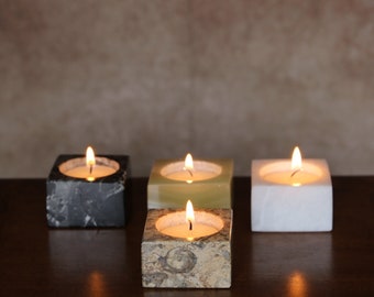 Onyx Marble Tea Light Holders - Square (1 Hole), Candle Holders, Crystal Candles, Gifts, Marbleware