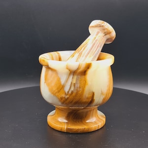 Onyx Mortar and Pestle, Sardonyx Molcajete, Onyx Crystal, Vintage, Marbleware, Handmade, home decor