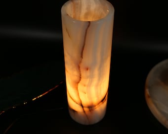 Onyx-marmeren tafellamp 10 inch - cilinder, kristallen lamp, woondecoratie, kerst