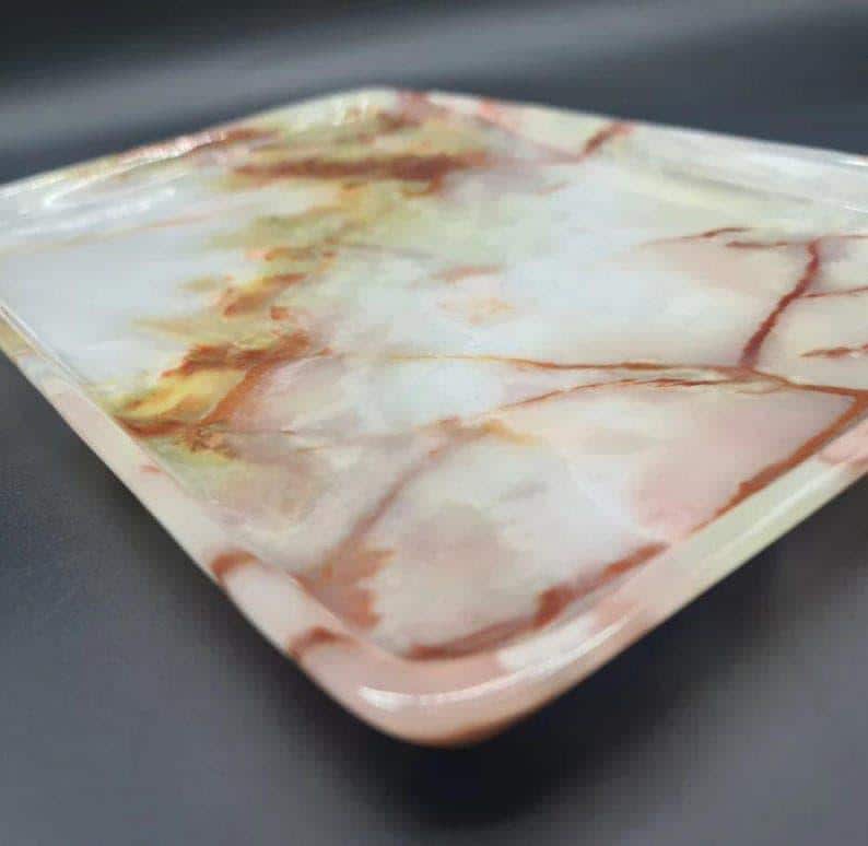 Onyxkristallen dienblad - 8 x 12 inch, groene onyx, handgemaakt, woondecoratie, ambachtelijk