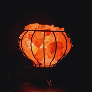 Himalayan Salt Lamp Round Basket 2-3kg with rock salt chunks, alternate decor, father&#39;s day gift