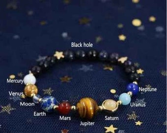 Eight Planets Bracelet, Galaxy, Universe, Solar System, Natural, Stone, Bead Bracelet, Chakra Bracelet, Guardian Earth Space Star Bracelet