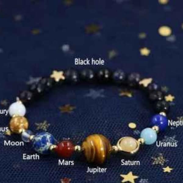 Eight Planets Bracelet, Galaxy, Universe, Solar System, Natural, Stone, Bead Bracelet, Chakra Bracelet, Guardian Earth Space Star Bracelet