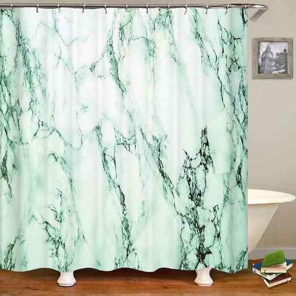 Emerald Green/Teal Marble Shower Curtain