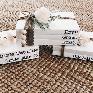 Farmhouse sets, Book stacks, Book sets, Family Quotes/Book stack/Personalized stacked books/Hand stamped book stack/ Custom House Decor