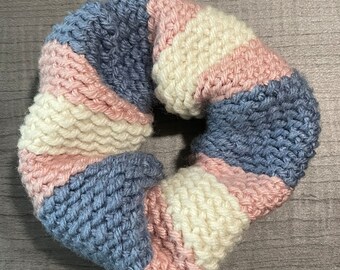 Pride Transgender Flag Scrunchie crocheted handmade pink blue