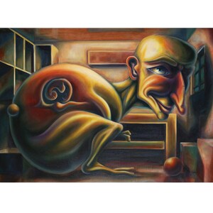 Garaje residencial, Pintura al óleo original sobre lienzo, Hecha a mano, Pintura surrealista, Arte surrealista