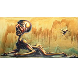Original Oil Painting Surreal Art Devouring Time Celestial Painting