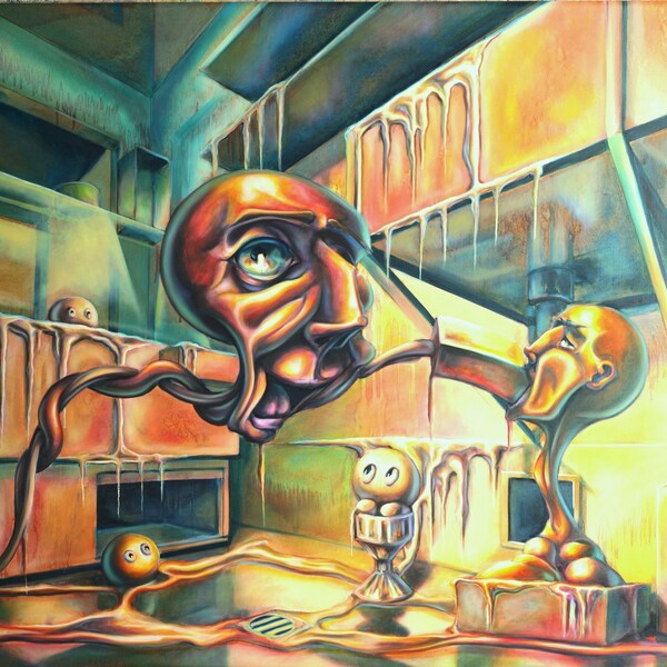 The ice cream season, Original Oil Painting on Canvas, Surreal Painting, Surreal Artwork, Surrealism