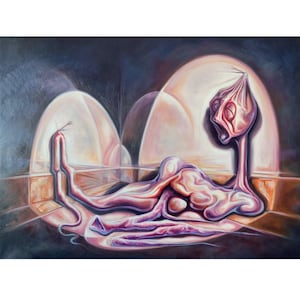Silla de interrogatorio, pintura al óleo original sobre lienzo, hecha a mano, pintura surrealista, arte surrealista