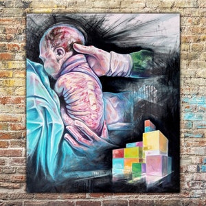 Painting Children&#39;s day, Oil Painting On Canvas, Surreal Painting, Surreal Art, Original Oil Painting By Kovacs K. David