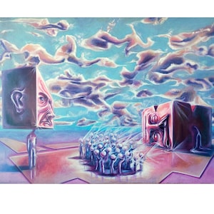 Turistas, Pintura al óleo original, Pintura surrealista, Arte surrealista