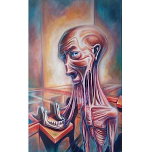 Ostrich politics, Original Oil Painting, Hand Made, Surreal Painting, Surreal Art