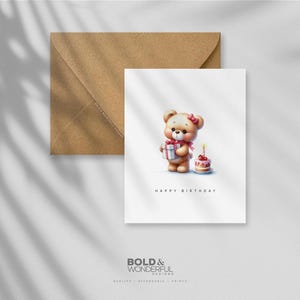Joyeux anniversaire ours (fille) - Carte de voeux, Anniversaire, Animaux mignons, Genre, Anniversaire d'enfants