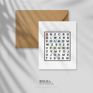 Tak się cieszę, że cię znalazłem - kartka z pozdrowieniami, układanka, wyszukiwanie słów, motyw miłosny, dowcipne wyszukiwanie słów, karta miłosna, znalezienie prawdziwej miłości