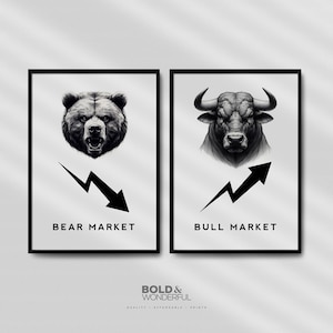 Bull Bear Market V.2 // Set of 2, Office Print, Printable Wall Art, Waiting Room Art, Stock Market Wall Art, Investor Print, Crypto Market