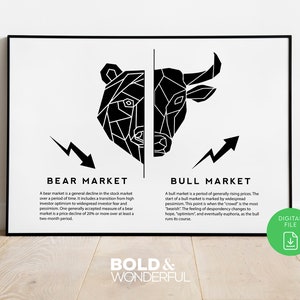 Bull & Bear Market Landscape Print // Office Print, Printable Wall Art, Waiting Room Art, Stock Market Wall Art, Investor Art Print, Canvas