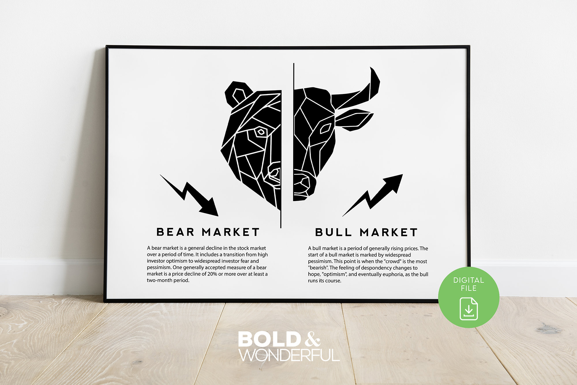 Bull & Bear Market Landscape Print // Office Print, Printable Wall Art