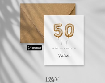 Personalized 50th Birthday Balloon Milestone: Greeting card, Celebration
