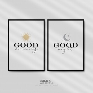 Good Morning, Good Night v.3 - SET OF 2 Prints, Bedroom Wall Art, Printable Art, Waiting Room Art, Dusk Dawn, Good Morning, Good Night